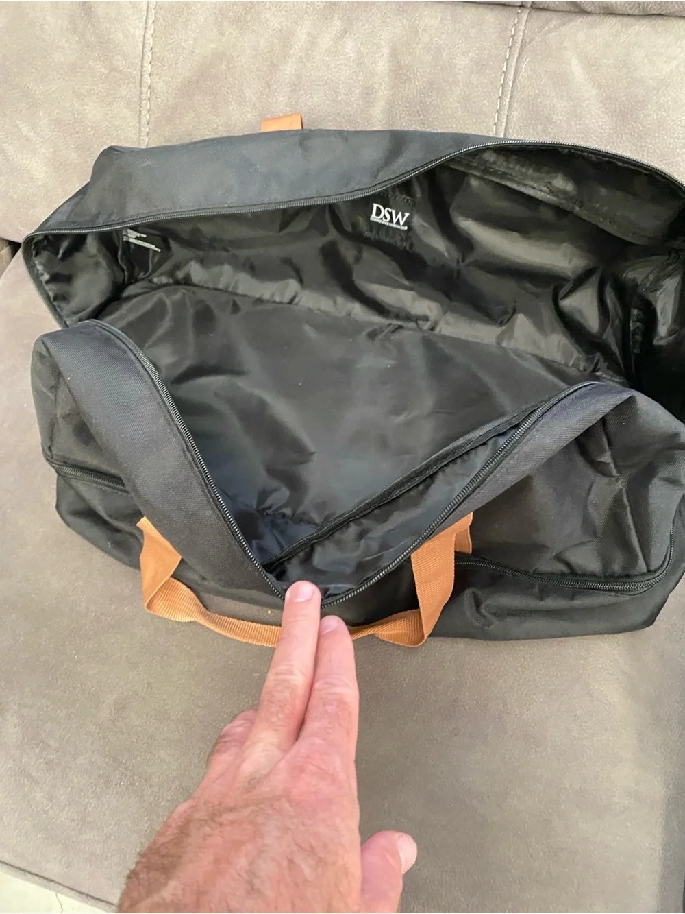 DSW Black and Tan Travel Separate Shoe Compartment Duffel Bag